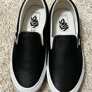 Vans OG Classics Leather Black and White Slip-On Shoes